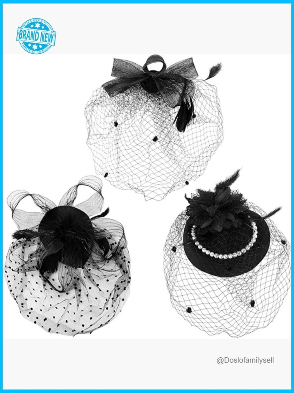 3 Pcs Fascinators Hats Women Mesh Veil with Feather Headband Derby Party Tea